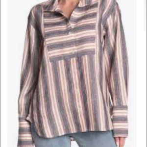 Frame Linen Stripe Bib Blouse